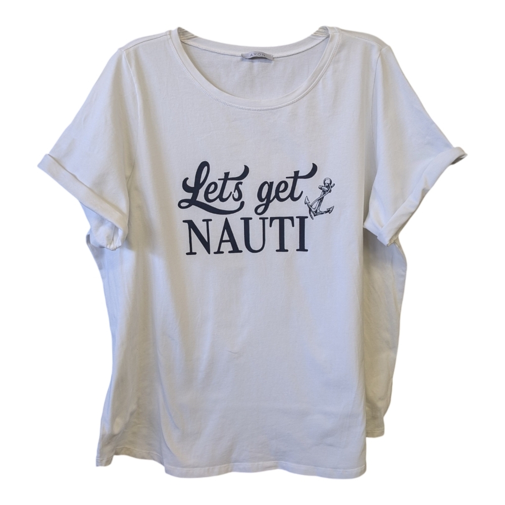 Let's Get Nauti Anchor White Nautical Avon T-shirt 1X